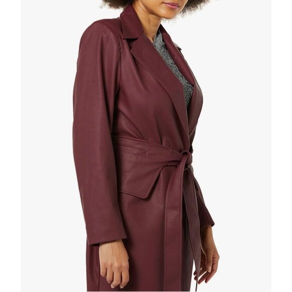 Terea Women's Everlee Vegan Leather Belted Long Coat size XS NWT - Picture 1 of 8